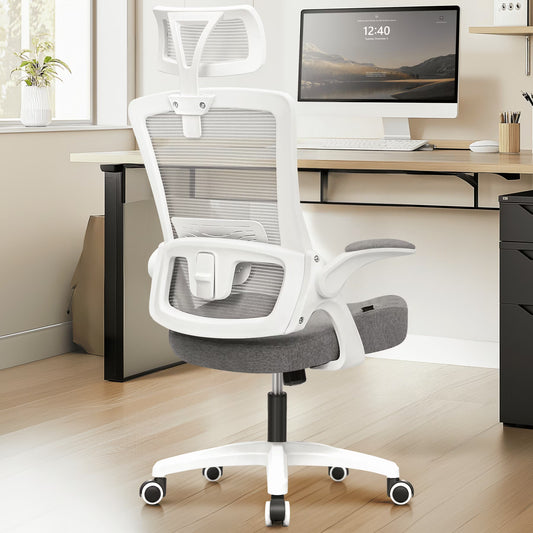 High Back Ergonomic Desk Chair Office Chair, Breathable Mesh Desk Chair with Adjustable Lumbar Support and Headrest, Gray