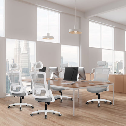 High Back Ergonomic Desk Chair Office Chair, Breathable Mesh Desk Chair with Adjustable Lumbar Support and Headrest, Gray