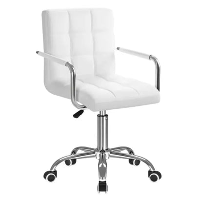2026 New Metal Base Office Chair Full White Bar Stools with Armrest and Wheels Adjustable Swivel Office Chair for Home & Bedroom